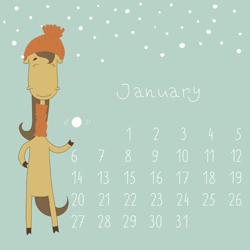 Cute Cartoon January Calendar design vector free download