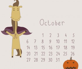 Cute Cartoon October Calendar design vector