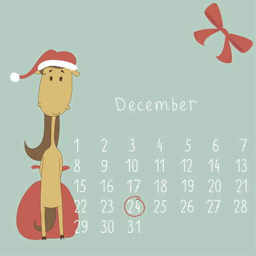 Cute Cartoon December Calendar design vector free download