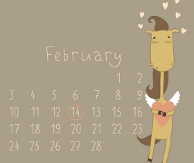 Cute Cartoon February Calendar design vector