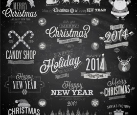 2014 Christmas Dark labels with ornaments vector set 01