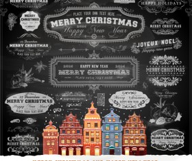 2014 Christmas Dark labels with ornaments vector set 03