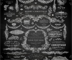 2014 Christmas Dark labels with ornaments vector set 04