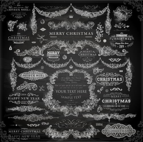 2014 Christmas Dark labels with ornaments vector set 04
