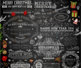 2014 Christmas Dark labels with ornaments vector set 05