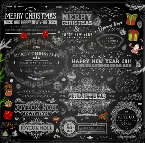 2014 Christmas Dark labels with ornaments vector set 05
