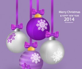 2014 Christmas balls with ribbon background vector 02