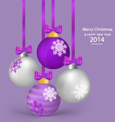 2014 Christmas balls with ribbon background vector 02