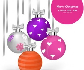 2014 Christmas balls with ribbon background vector 03