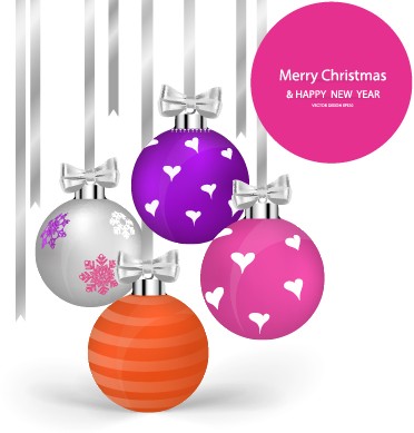 2014 Christmas balls with ribbon background vector 03