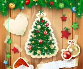 2014 Christmas baubles and wooden background set 01