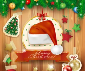 2014 Christmas baubles and wooden background set 02