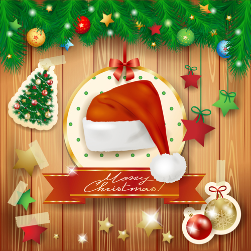 2014 Christmas baubles and wooden background set 02
