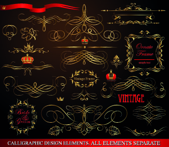 2014 Christmas gold calligraphic decoration elements vector 01