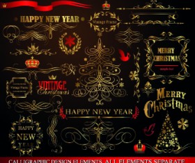 2014 Christmas gold calligraphic decoration elements vector 02