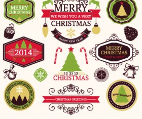 2014 Christmas lables ribbon and baubles ornaments vector 02