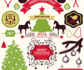 2014 Christmas lables ribbon and baubles ornaments vector 04