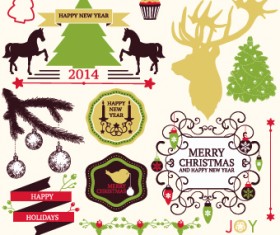 2014 Christmas lables ribbon and baubles ornaments vector 05