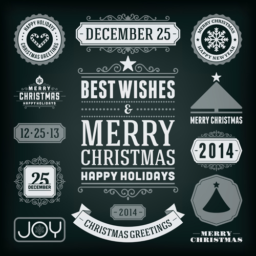 2014 Christmas labels and borders with ribbon vector 02
