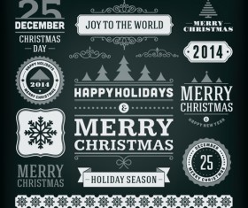 2014 Christmas labels and borders with ribbon vector 03
