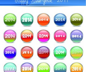 2014 Happy New Year Glass Button vector 02