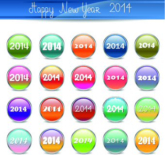 2014 Happy New Year Glass Button vector 02