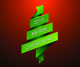 2014 Merry Christmas green ribbon background vector