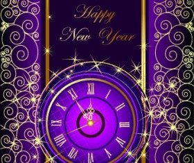2014 New Year clock glowing background vector 01