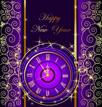 2014 New Year clock glowing background vector 01