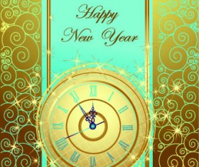 2014 New Year clock glowing background vector 02