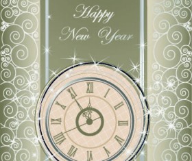2014 New Year clock glowing background vector 03