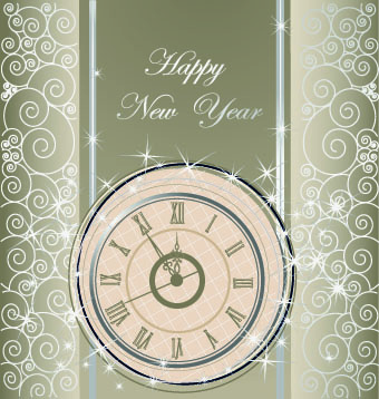 2014 New Year clock glowing background vector 03