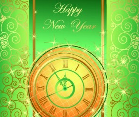 2014 New Year clock glowing background vector 04