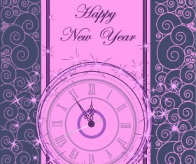 2014 New Year clock glowing background vector 05