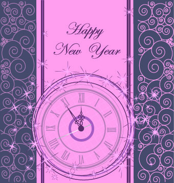 2014 New Year clock glowing background vector 05
