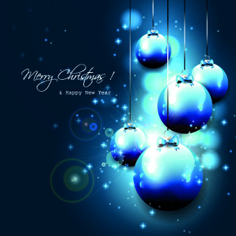 2014 Shiny blue christmas ball vector background 01