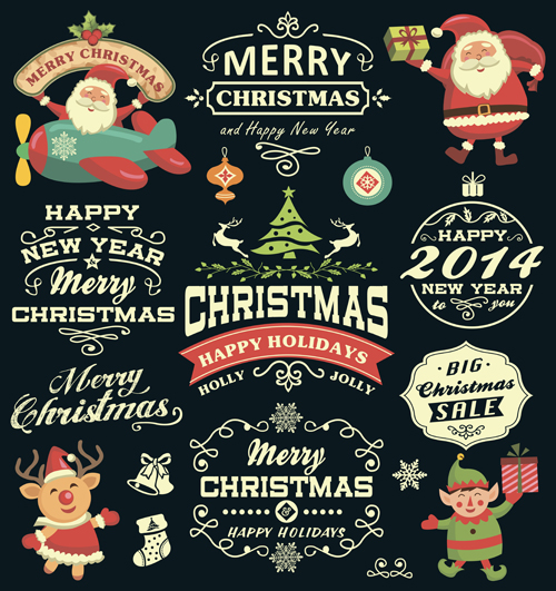 2014 christmas Santa with labels sale elements vector