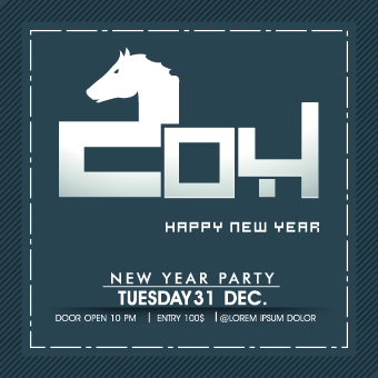 Retro 2014 horse year design vector background 04