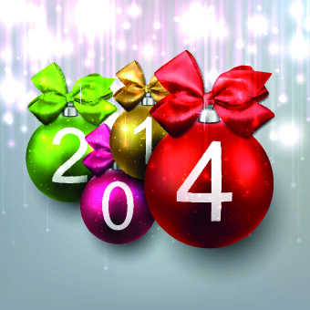 2014 with color christmas balls design vector 02