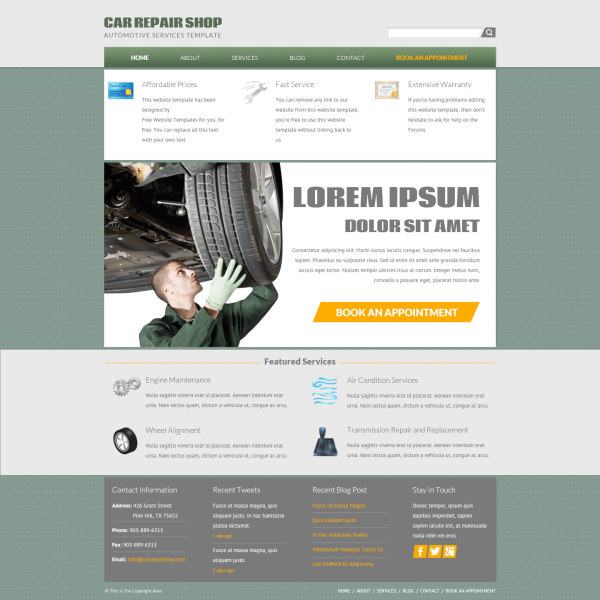 Car repair shop web template psd material