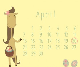 Cute Cartoon April Calendar design vector