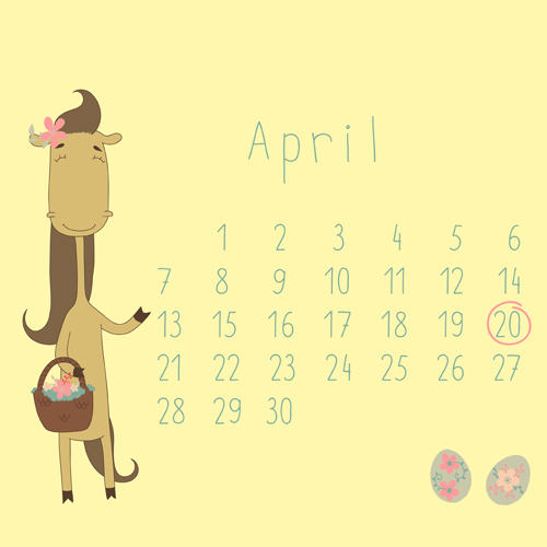 Cute Cartoon April Calendar design vector
