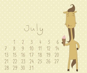 Cute Cartoon July Calendar design vector