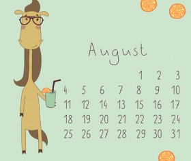 Cute Cartoon August Calendar design vector