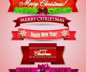 Beautiful Christmas robbon banners vector 01
