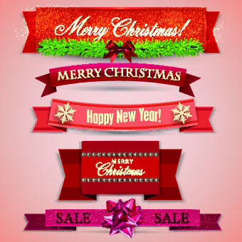 Beautiful Christmas robbon banners vector 01