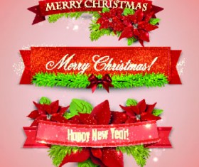 Beautiful Christmas robbon banners vector 02