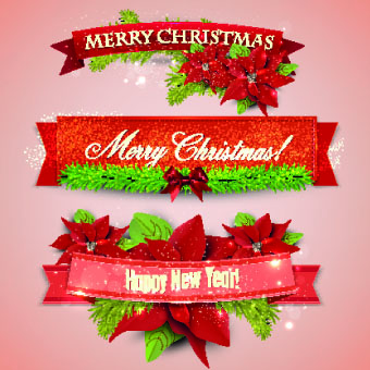 Beautiful Christmas robbon banners vector 02