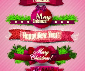 Beautiful Christmas robbon banners vector 03