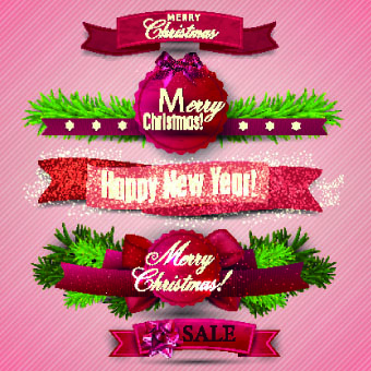 Beautiful Christmas robbon banners vector 03